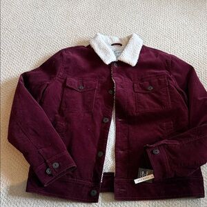 Lucky Brand Burgundy Corduroy Sherpa-Lined Bomber Jacket